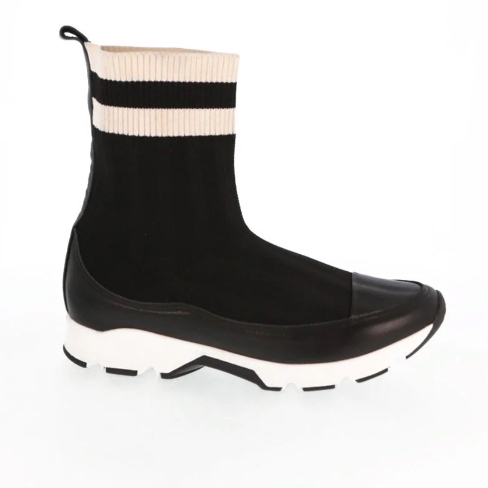 All Black Stripey Sock Bootie Ankle Boot Moccasin 39 = 8-8.5 NIB